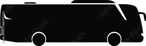 Black silhouette of a modern bus with white wheels