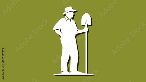 Farmer standing with shovel silhouette