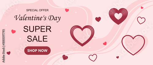 Valentine's day banner sale background. Romantic elements with hearts. Valentine's day banner template for newsletter, websites, blog, social, greeting card. Vector illustration