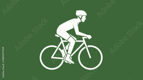 Cycling icon, white bicycle rider on green background 