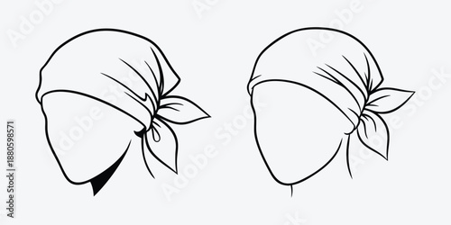 Minimalist Hijab and Headscarf Line Art Icon Set, Modern Muslimah Fashion Vector Illustration