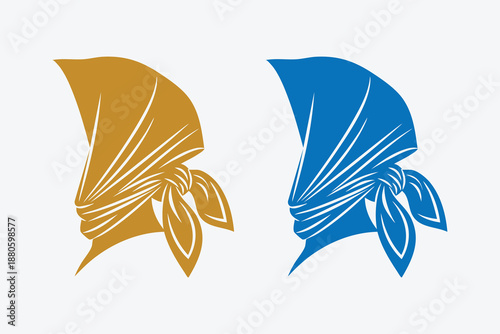 Muslim Woman Hijab Icon Set, Elegant Islamic Headscarf Logo Vector
