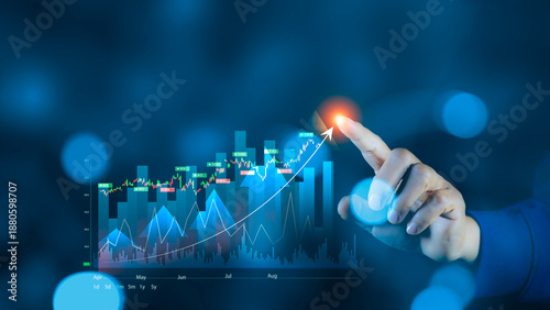 Fotografi Business growth and stock market investment concept, with rising financial chart, data analytics and profit trend