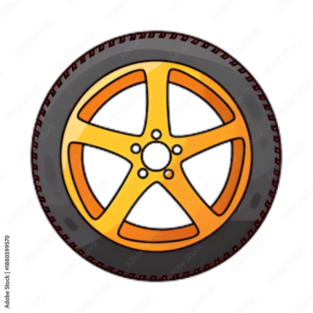 Obraz premium Vibrant orange car wheel with black tire on sleek background