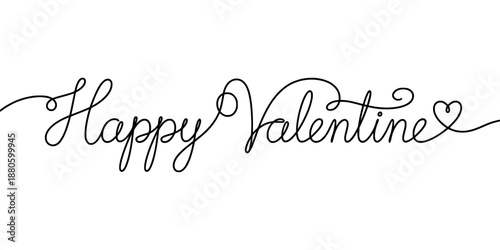 Happy Valentine outline drawing - simple line art of valentine text