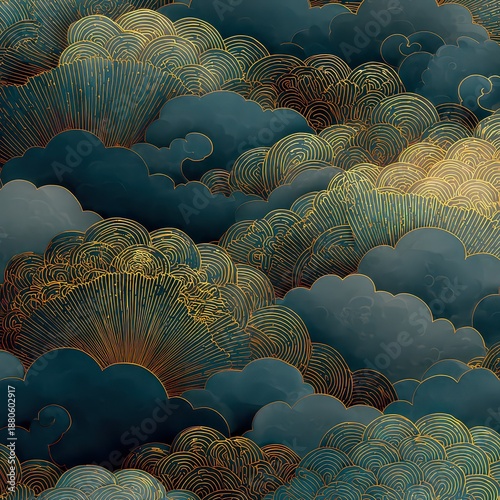 Abstract Cloud Patterns with Gold Accents for Creative Projects