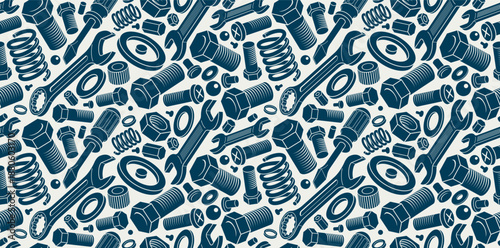 Repair and maintenance seamless background, vector mechanical fix service theme endless wallpaper, bolts and wrenches tiling pattern, elements can be used separately.