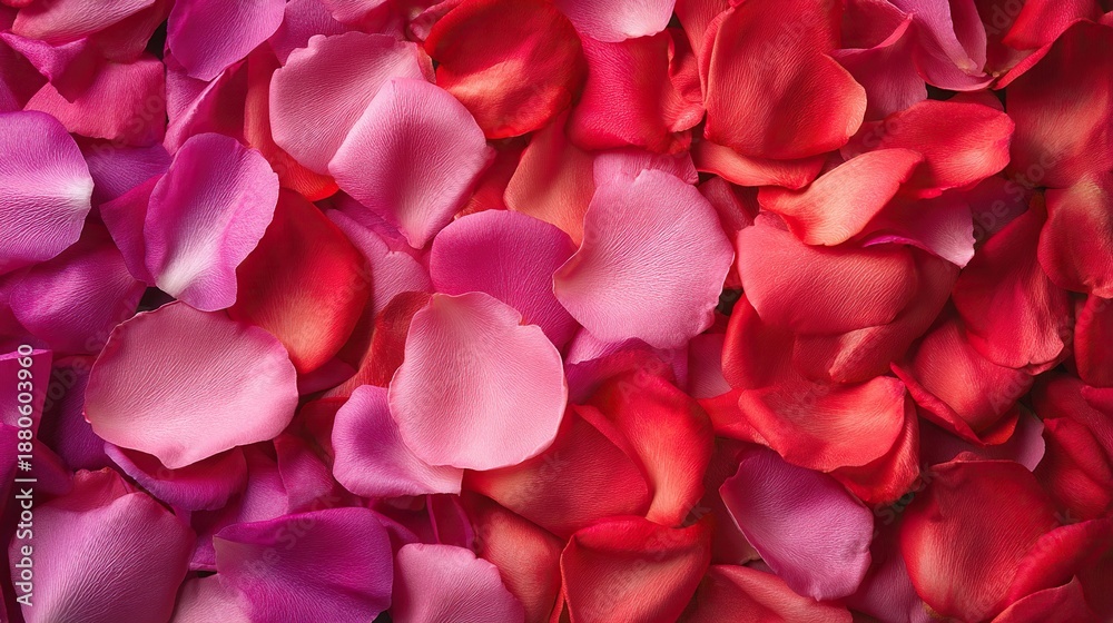 Fototapeta premium Vibrant pink and red rose petals arranged in organic pattern for valentine's day with delicate texture enhancing romantic charm and festive atmosphere for lovers and special occasions