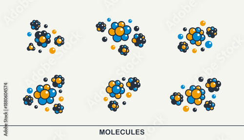 Molecule structure vector icons set, chemistry molecular microscopic structure, science and pharma theme.