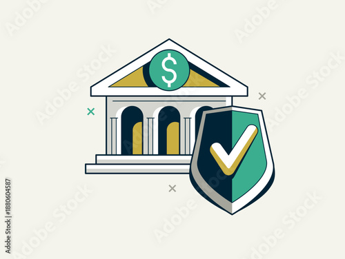 Secured banking vector detailed icons set, deposit money savings protection, financial risk and safety, account protect.