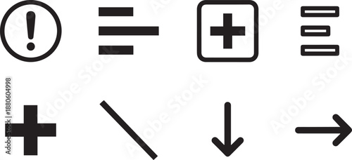 Vector set of black and white icons featuring business signs, web symbols, and internet buttons for computer interface design including arrow and exit choice illustrations