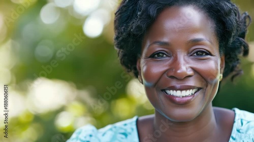 A person is smiling and looking towards the camera with a bright background.