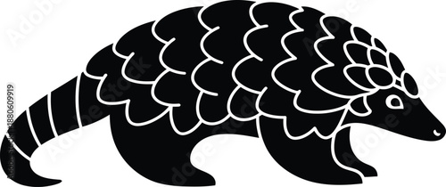 Black and white illustration of a pangolin