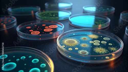 Illuminated Petri Dishes with Microbial Cultures 4K HD Wallpaper