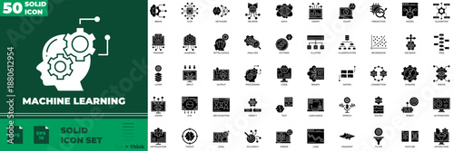 Machine Learning Solid Editable Icons set