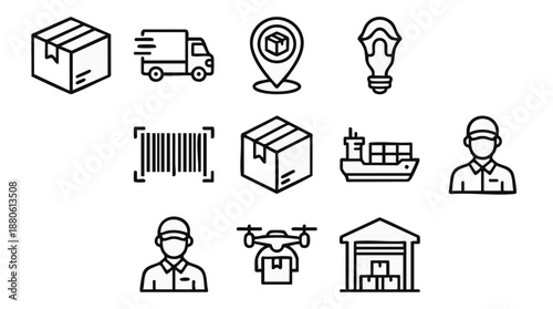 Logistics and shipping icons set in line style