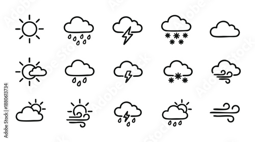 Weather forecast icons set in line style