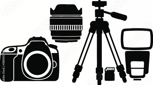 Photography equipment icons on white background