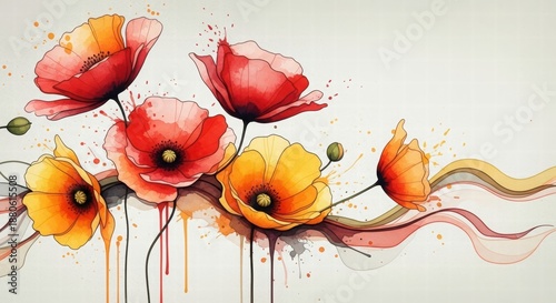 Watercolor Blossoms: Capturing the exquisite beauty of vibrant watercolor flowers in full bloom. It radiates joy, warmth, and the splendor of nature.