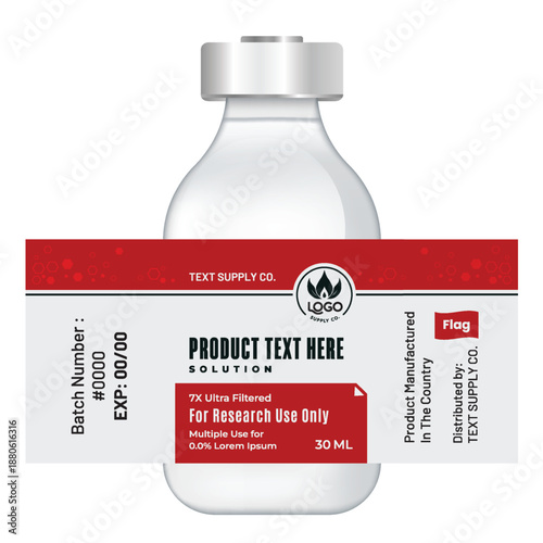 Modern and Clean Medical Injection Bottle Label packaging design for the Pharmaceutical Industry.