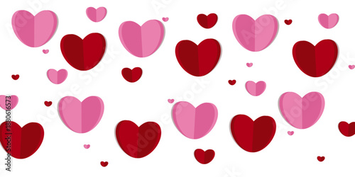 Vector illustration, Valentine's Day, love banner, red and pink hearts, romantic card