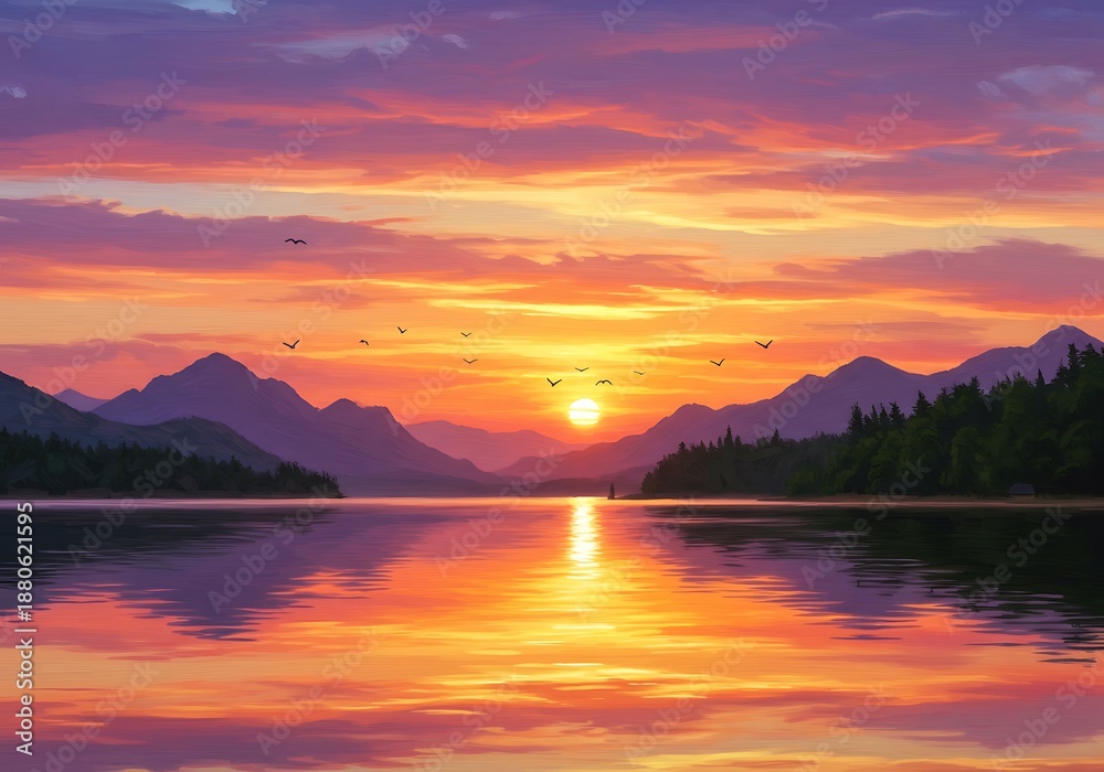 Fototapeta premium Serene Sunset Symphony