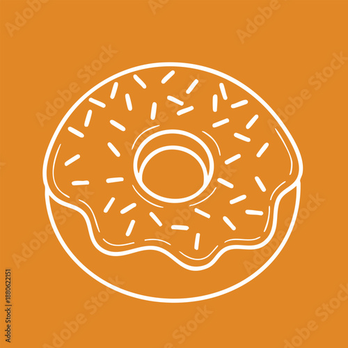Simple white outline of a glazed donut with sprinkles for bakery branding