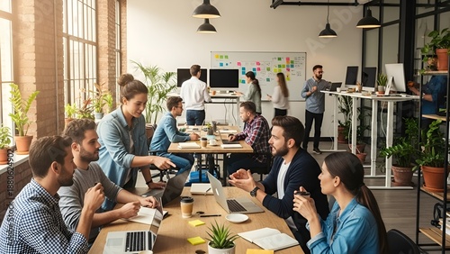 Team of people collaborating in a modern office space