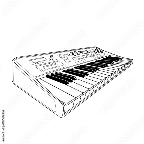 Elegant Monochrome Musical Journey: Digital Keyboard's Symphony Sound | Clean, isolated vector art for creative projects.