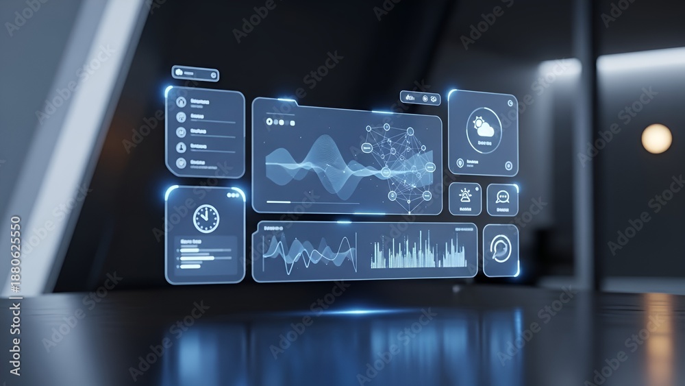 Fototapeta premium Futuristic digital interface displaying data visualization and advanced technology.