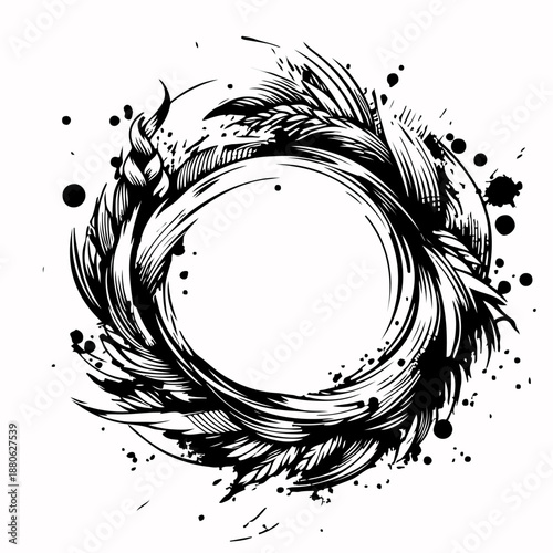 Hand Drawn Grunge Circular Frames and Round Ink Brush Border