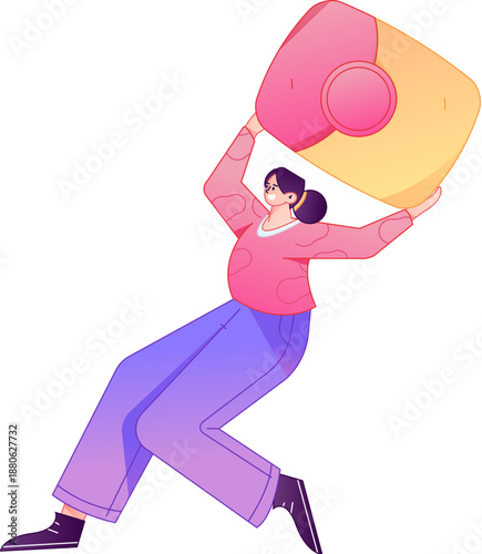 Vector flat gradient illustration of a character holding a red envelope and celebrating Chinese New Year.
