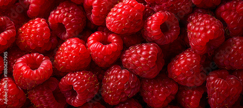 Fresh ripe raspberries forming a vibrant red natural texture background.