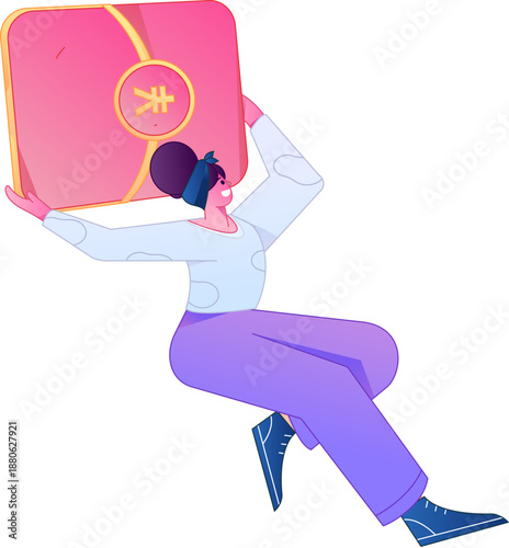 Vector flat gradient illustration of a character holding a red envelope and celebrating Chinese New Year.
