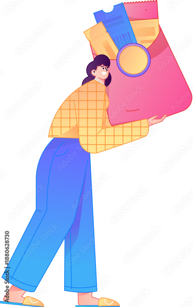 Fototapeta premium Vector flat gradient illustration of a character holding a red envelope and celebrating Chinese New Year. 