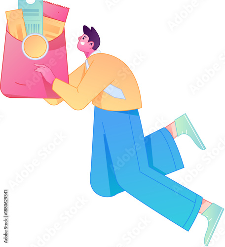 Vector flat gradient illustration of a character holding a red envelope and celebrating Chinese New Year.
