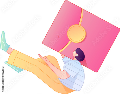 Vector flat gradient illustration of a character holding a red envelope and celebrating Chinese New Year.
