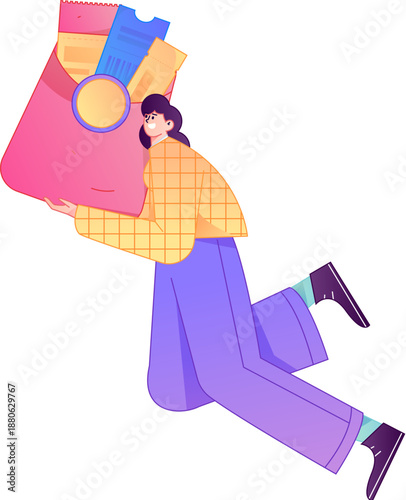 Vector flat gradient illustration of a character holding a red envelope and celebrating Chinese New Year.
