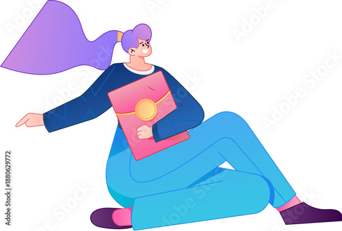 Vector flat gradient illustration of a character holding a red envelope and celebrating Chinese New Year.
