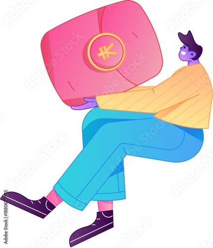 Vector flat gradient illustration of a character holding a red envelope and celebrating Chinese New Year.
