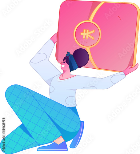 Vector flat gradient illustration of a character holding a red envelope and celebrating Chinese New Year.
