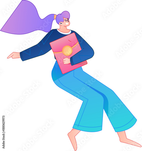 Vector flat gradient illustration of a character holding a red envelope and celebrating Chinese New Year.
