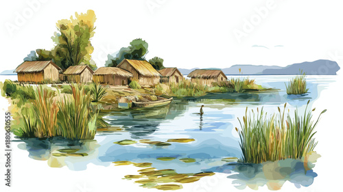 Lake Titicaca. Lake Titicaca hand drawn watercolor illustration