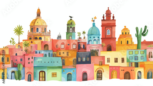 Mexico City. Mexico City hand drawn watercolor illustration