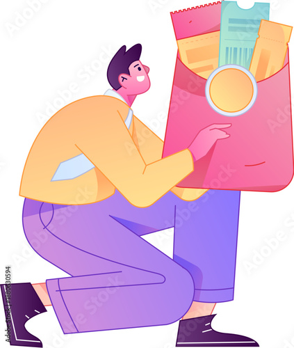 Vector flat gradient illustration of a character holding a red envelope and celebrating Chinese New Year.
