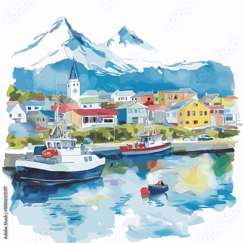 Ushuaia. Ushuaia hand drawn watercolor illustration