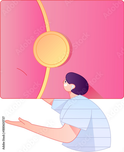 Vector flat gradient illustration of a character holding a red envelope and celebrating Chinese New Year.
