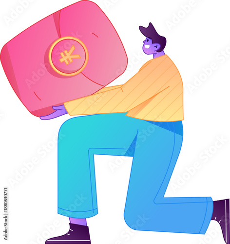 Vector flat gradient illustration of a character holding a red envelope and celebrating Chinese New Year.
