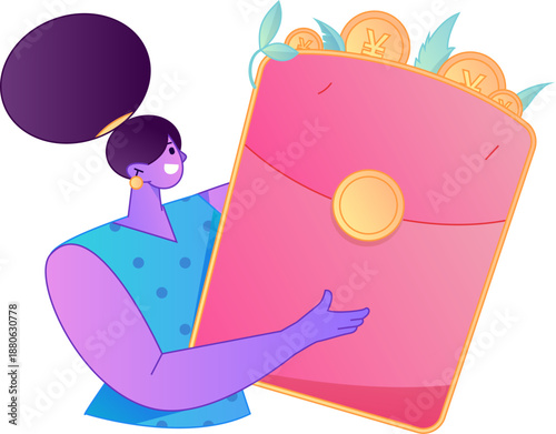 Vector flat gradient illustration of a character holding a red envelope and celebrating Chinese New Year.
