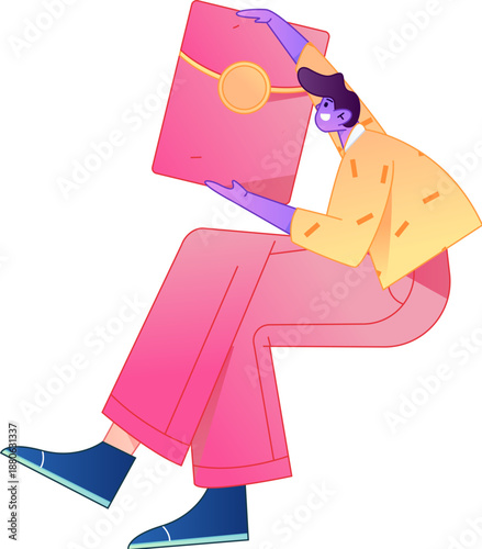 Vector flat gradient illustration of a character holding a red envelope and celebrating Chinese New Year.
